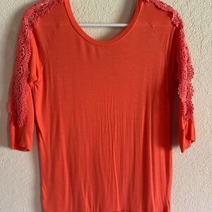 Women's Orange Lace Sleeve Top